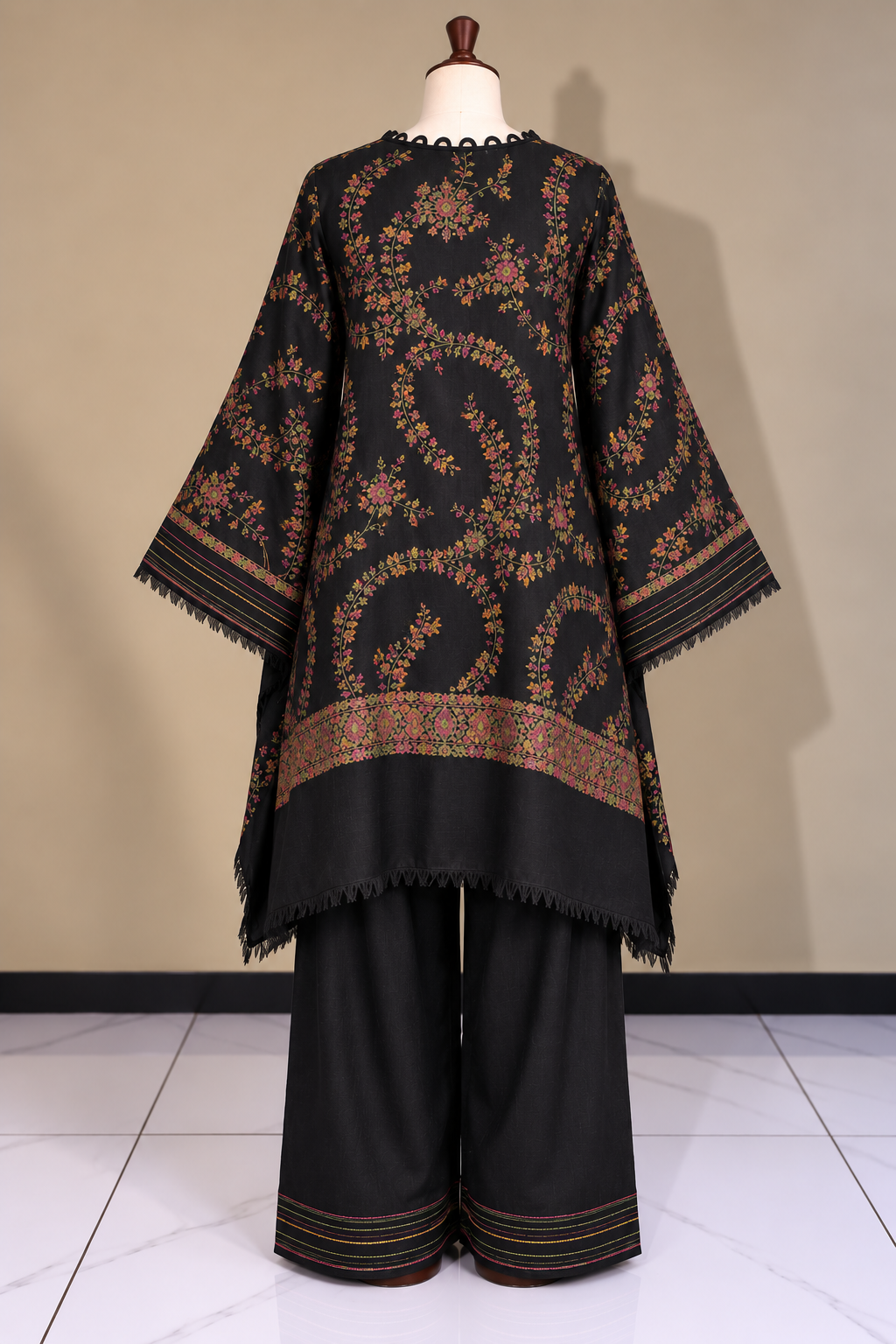 Black Pashmina Handmade Stitched Co Ord Set