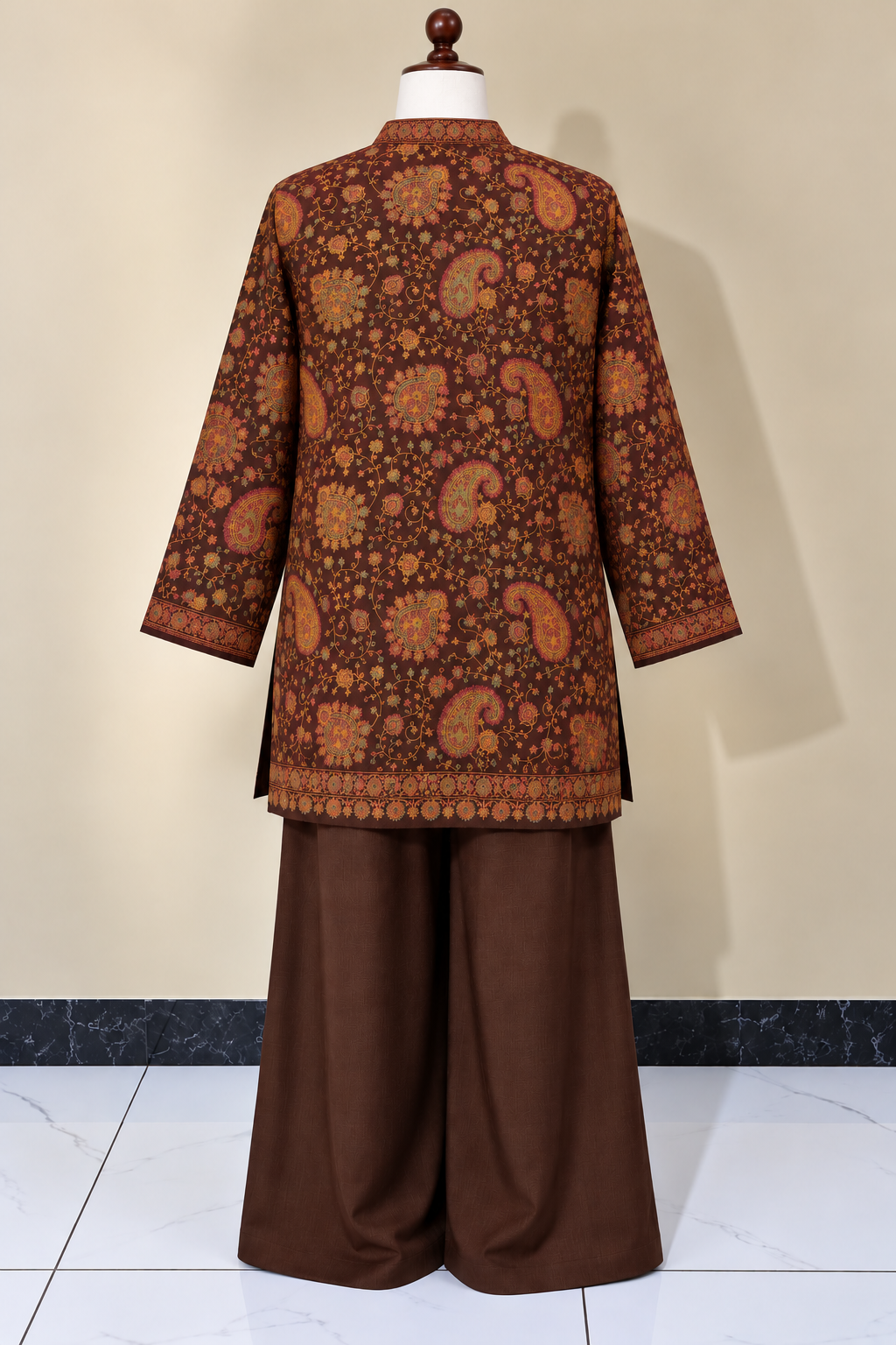 Chocolate Brown Pashmina Handmade Stitched Co Ord Set