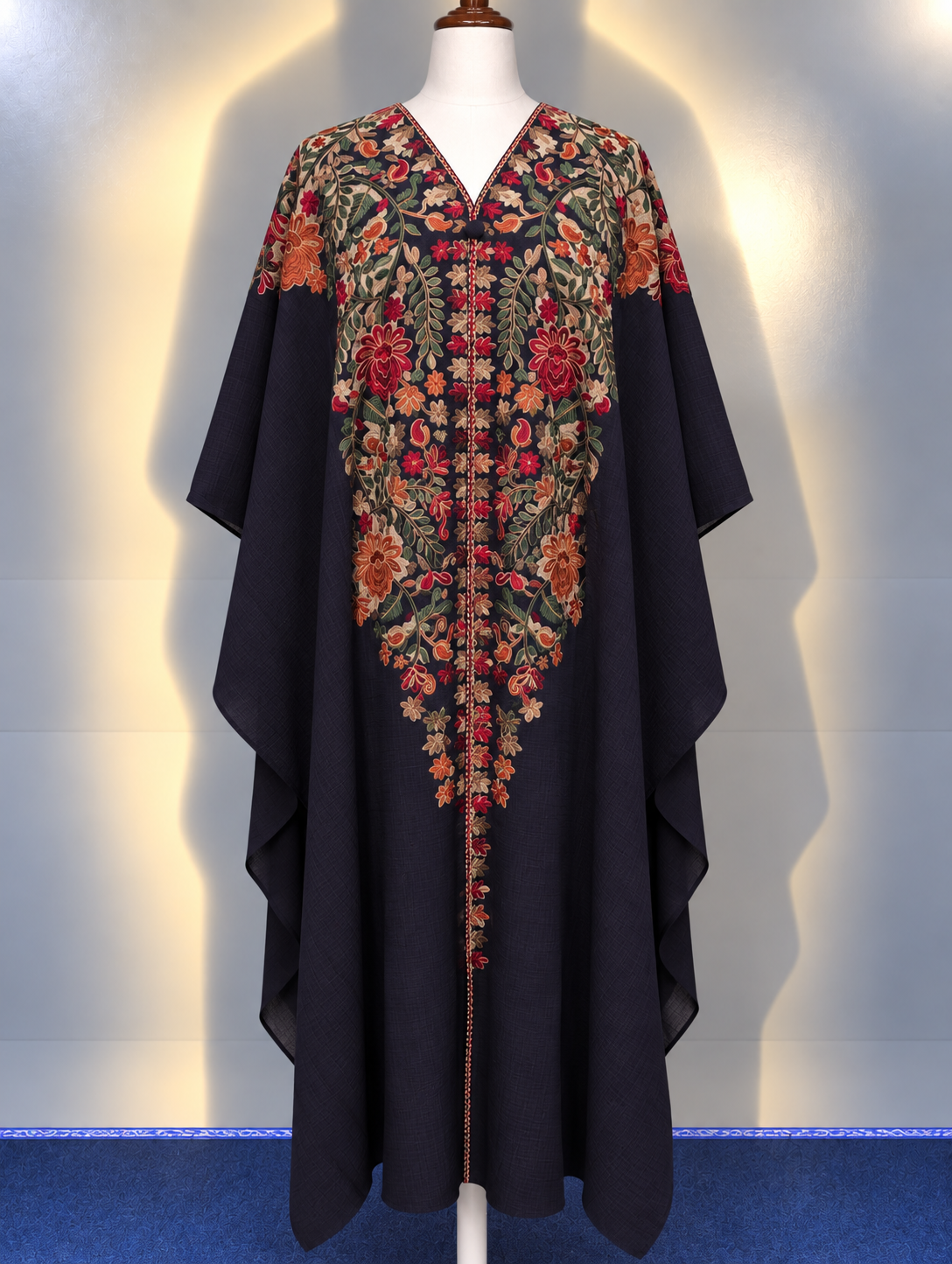 Black Pashmina Cape Shawl | Pashmina Embroidered Kashmiri Cape Shawl