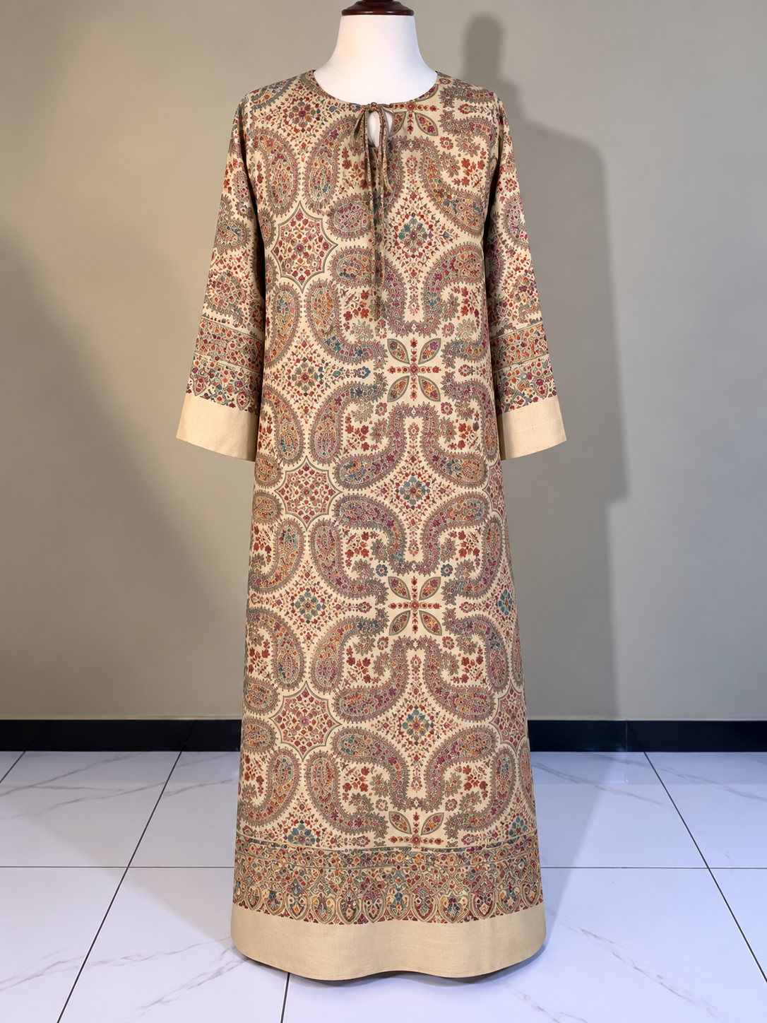 Beige Pashmina Handmade Embroidered Kaftaan