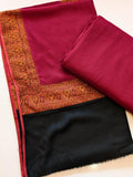 Maroon Pashmina Kani Suit 3 Piece | Kani Border Shawl with Plain Suit