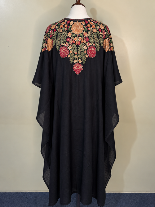 Black Pashmina Cape Shawl | Pashmina Embroidered Kashmiri Cape Shawl