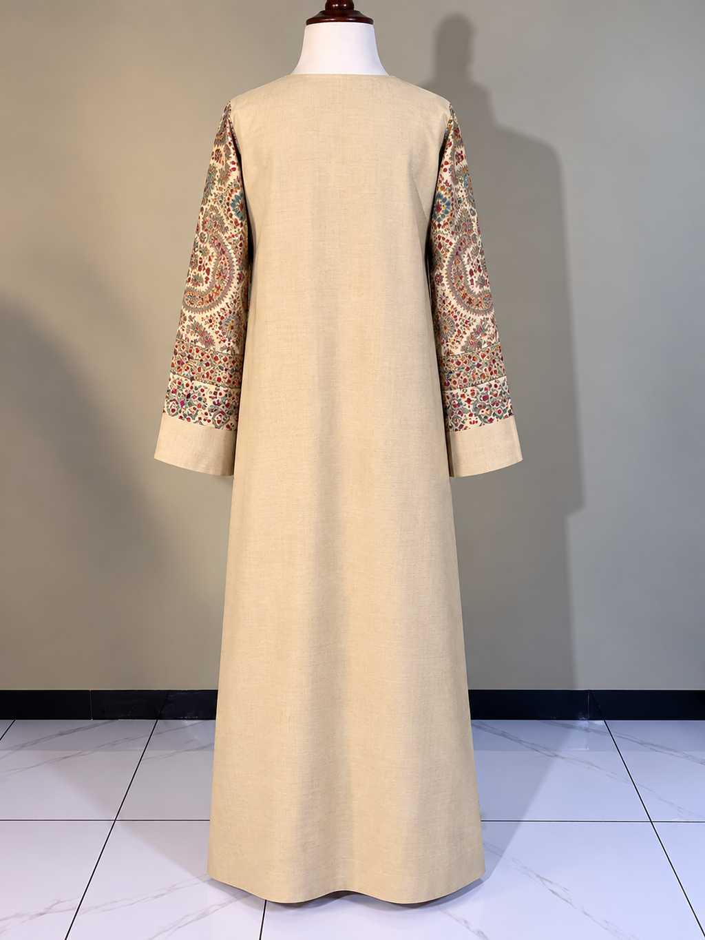 Beige Pashmina Handmade Embroidered Kaftaan