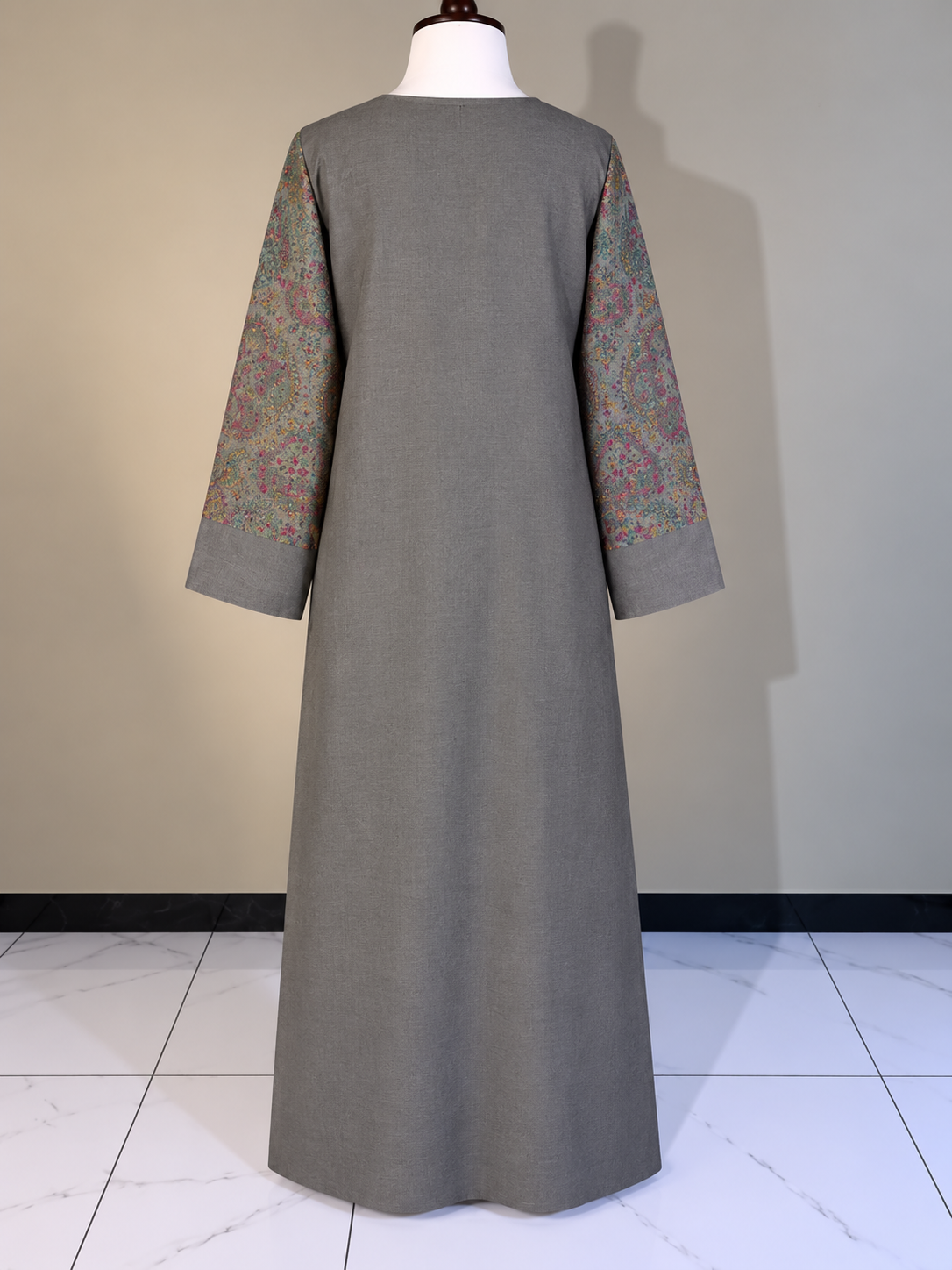 Grey Pashmina Handmade Embroidered Kaftaan