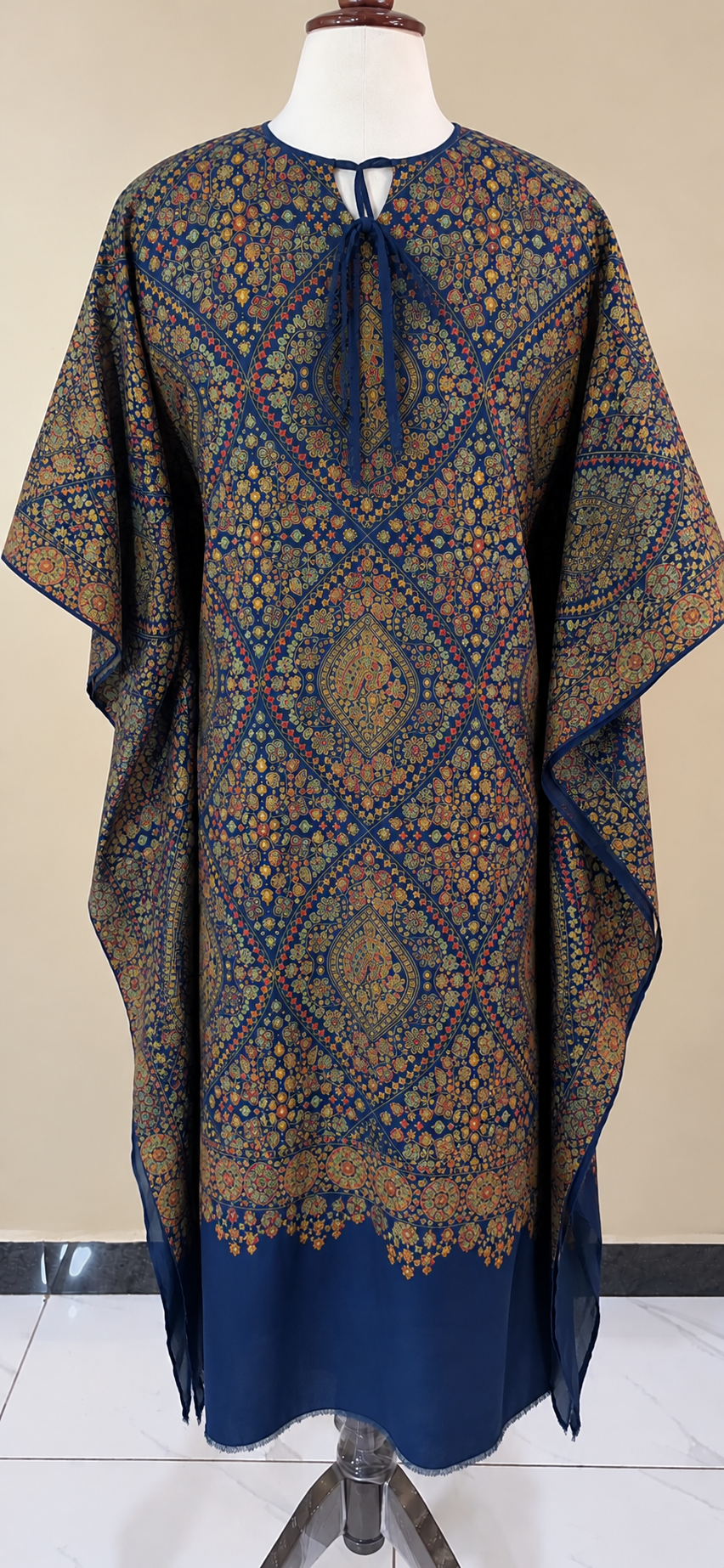 Navy Blue Pashmina Handmade Embroidered Kaftaan