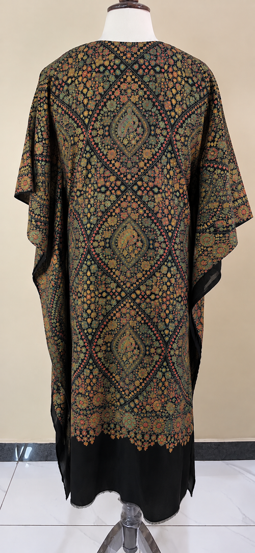 Black Pashmina Handmade Embroidered Kaftaan