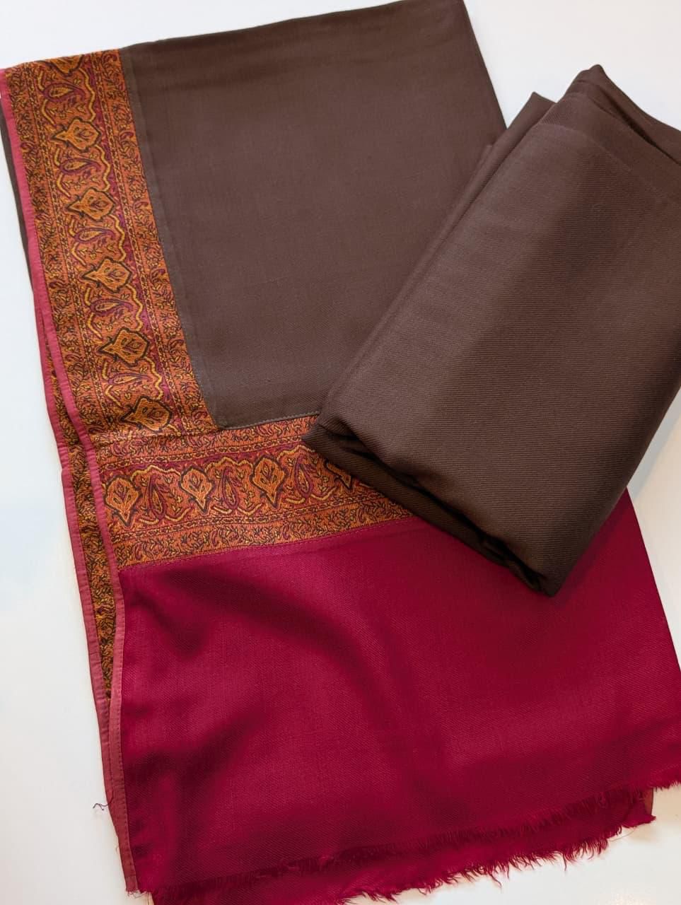 Pashmina Suit 3 Piece | Kani Border Shawl with Plain Suit