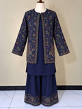 Navy Blue Pashmina Carry 3 Piece Suit with Farshi Shalwar and Coat