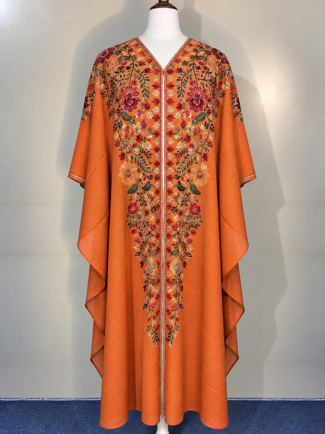 Orange Pashmina Cape Shawl | Pashmina Embroidered Kashmiri Cape Shawl