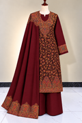 Unstitched Maroon Pashmina Kani Jaal 3 Piece Suit