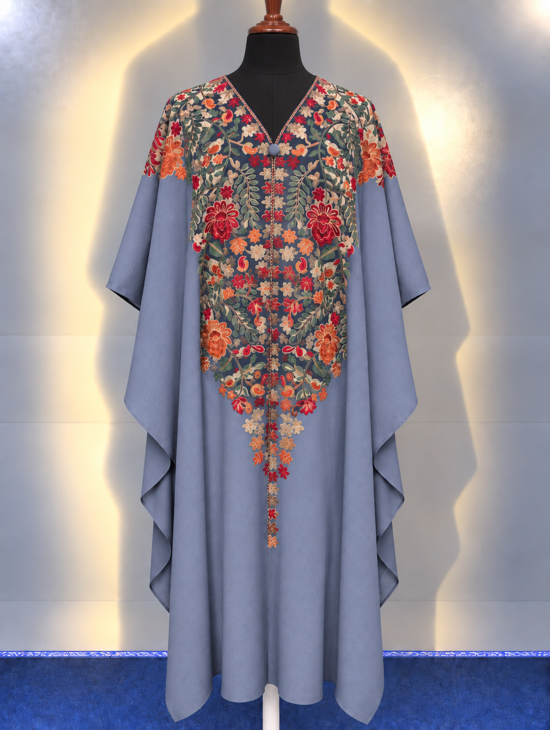 Grey Pashmina Cape Shawl | Pashmina Embroidered Kashmiri Cape Shawl