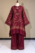 Burgundy Pashmina Handmade Stitched Co Ord Set