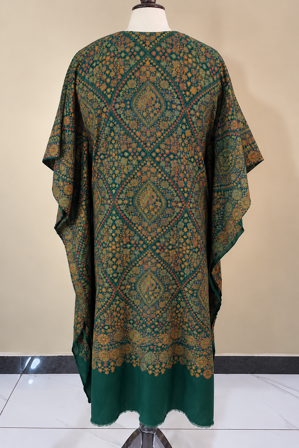 Bottle Green Pashmina Handmade Embroidered Kaftaan