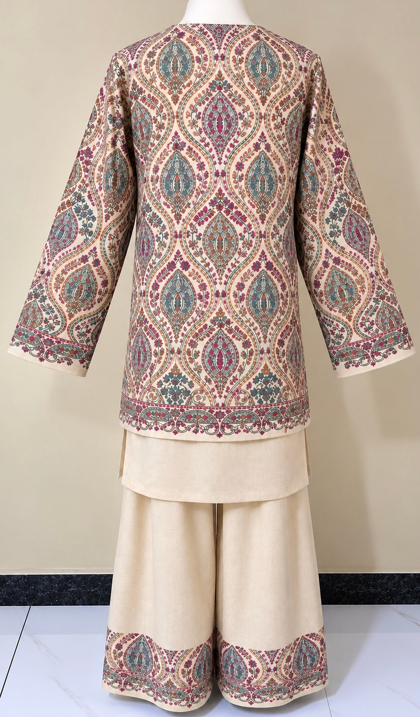 Off White Pashmina 3 Piece Suit with Coat