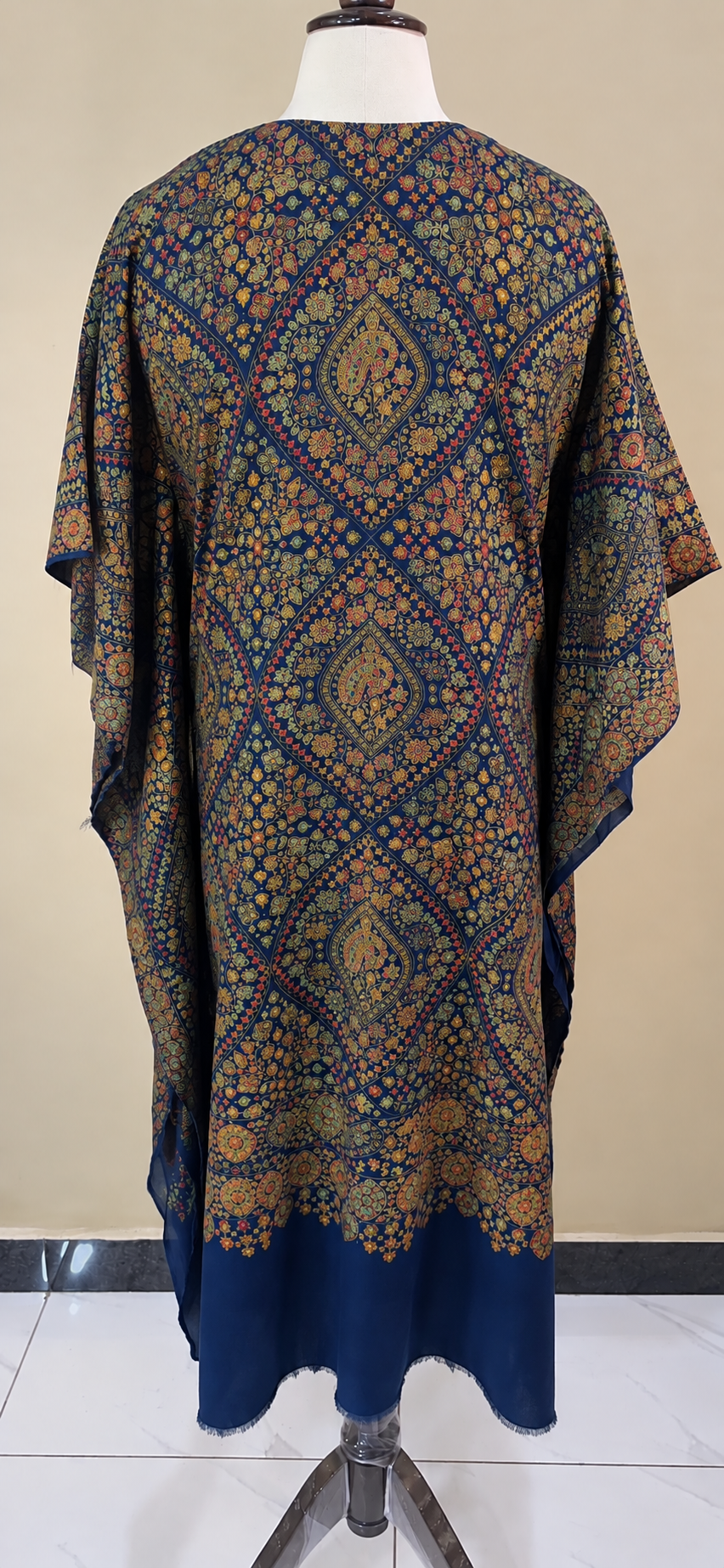 Navy Blue Pashmina Handmade Embroidered Kaftaan