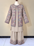 Skin Pashmina Carry 3 Piece Suit with Farshi Shalwar and Coat
