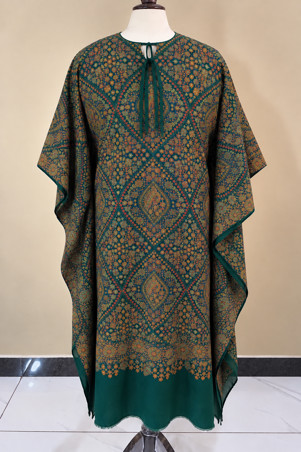 Bottle Green Pashmina Handmade Embroidered Kaftaan