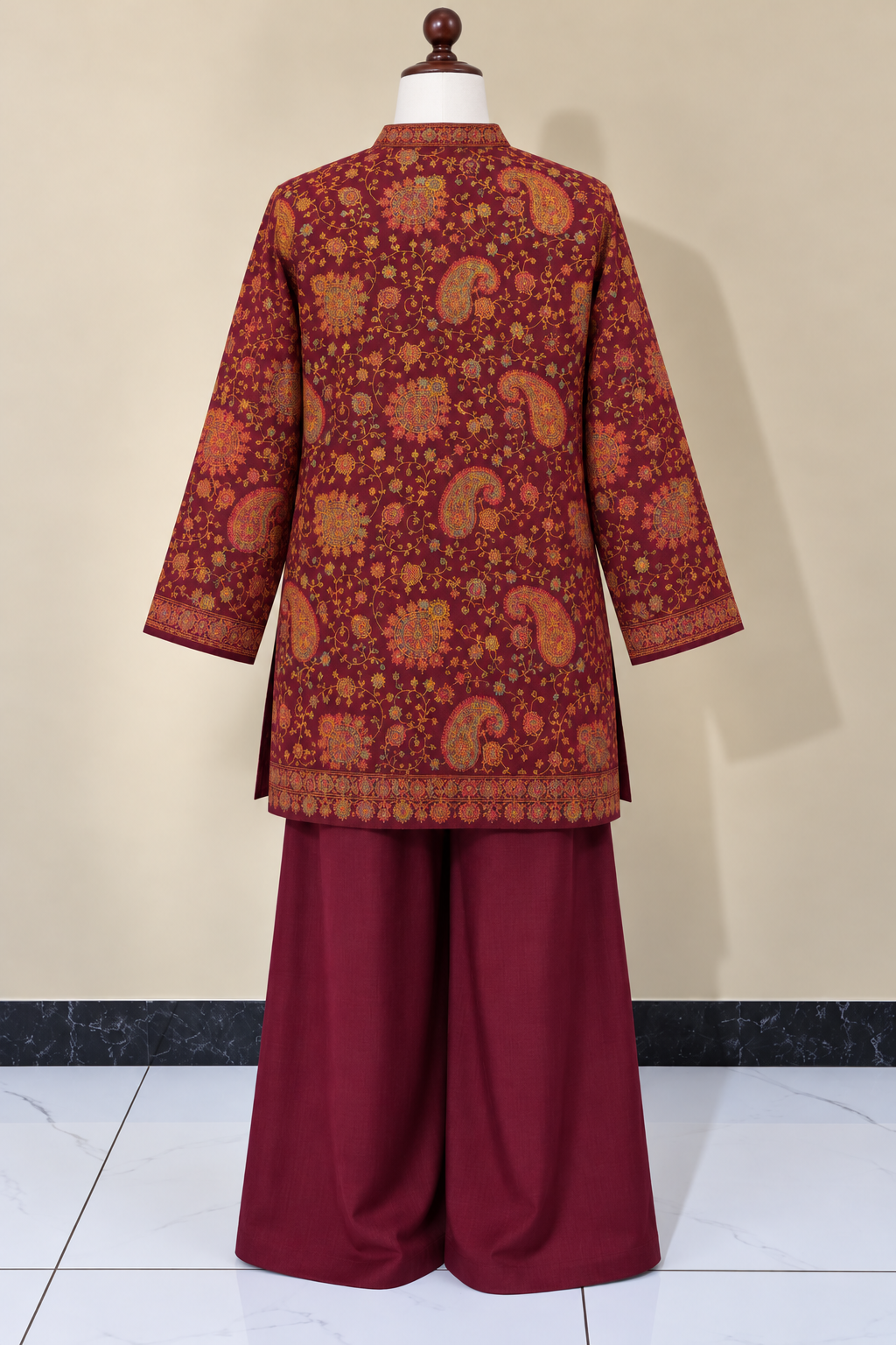 Burgundy Pashmina Handmade Stitched Co Ord Set