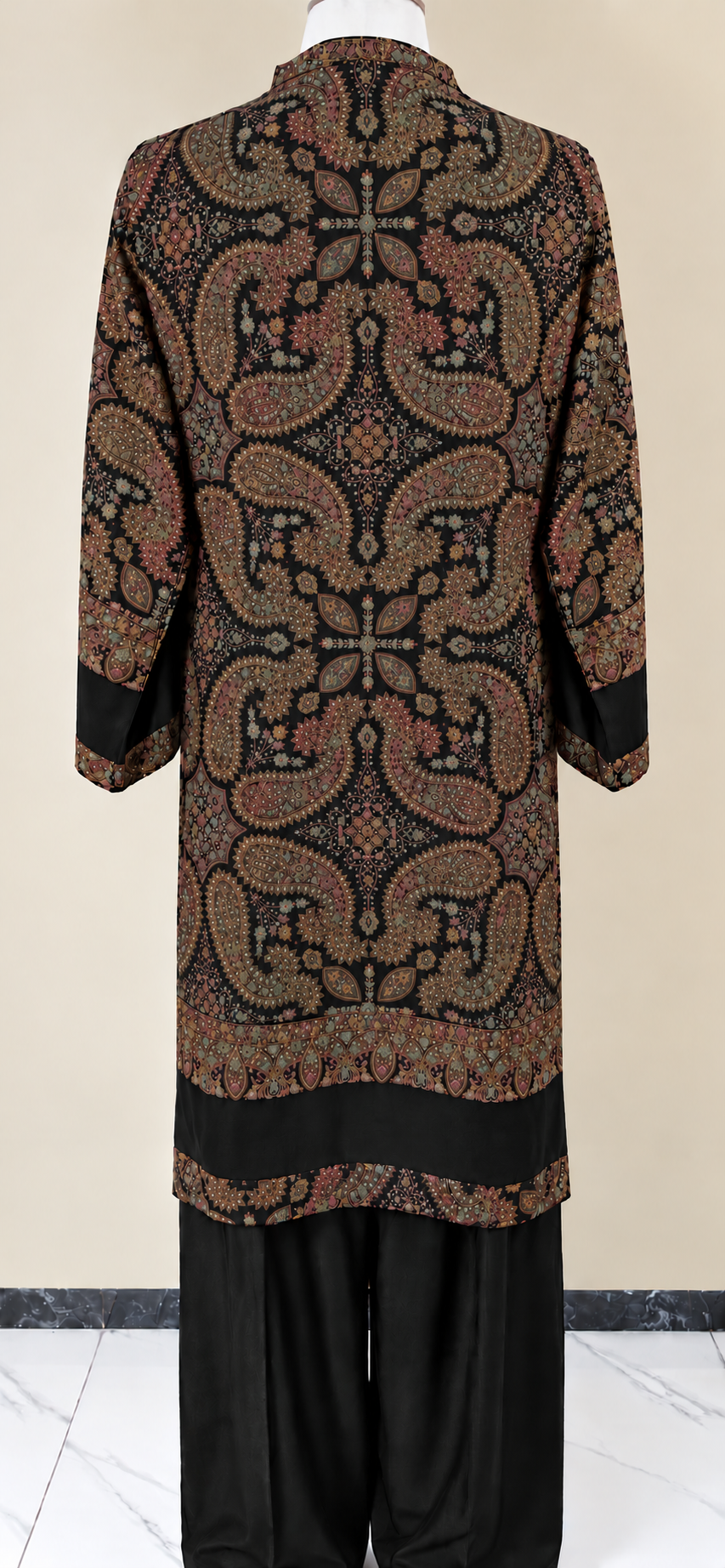Black Kashmiri Pashmina Handmade Stitched Co Ord Set with Farshi Shalwar