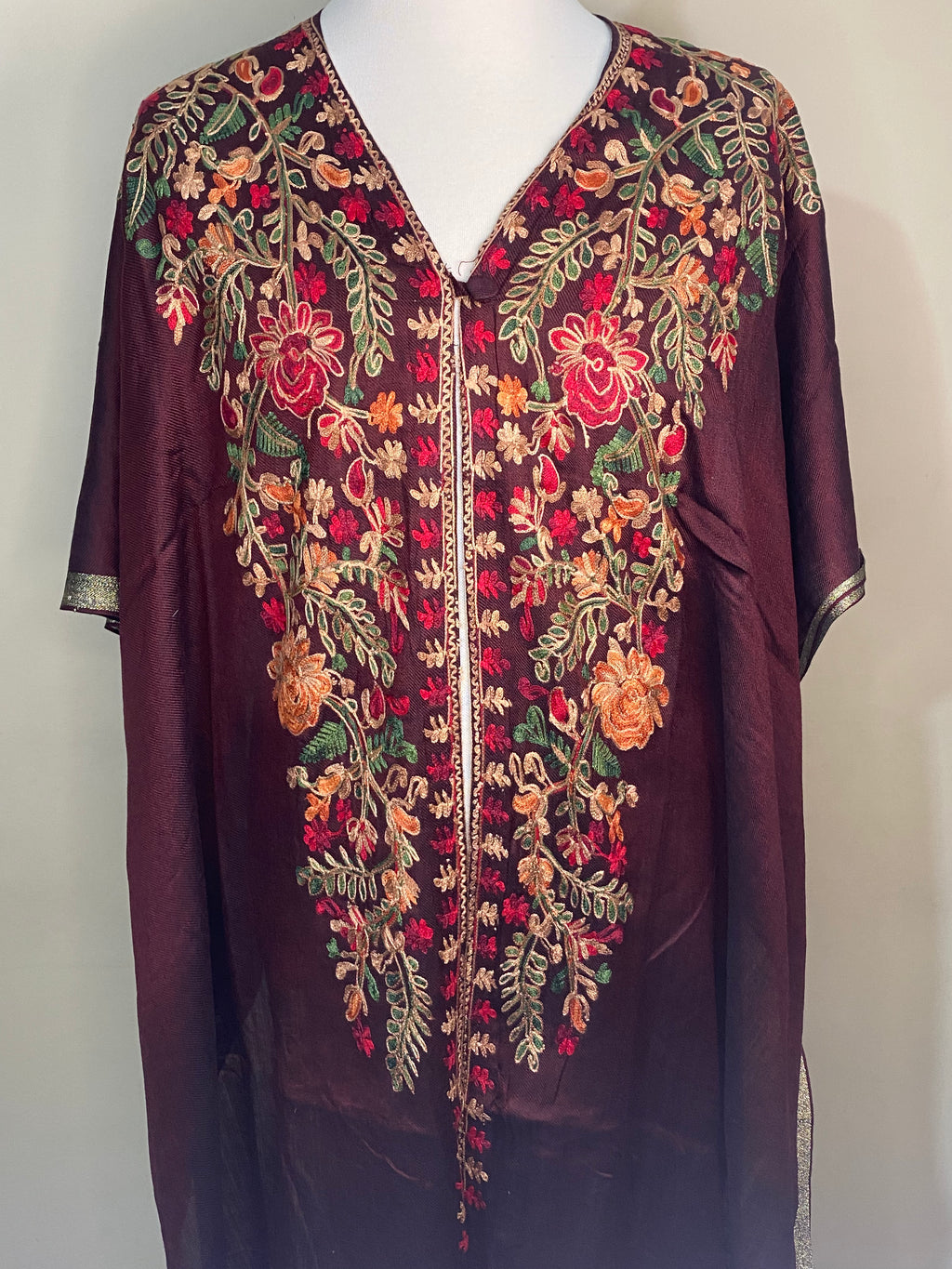 Burgundy Pashmina Cape Shawl | Pashmina Embroidered Kashmiri Cape Shawl