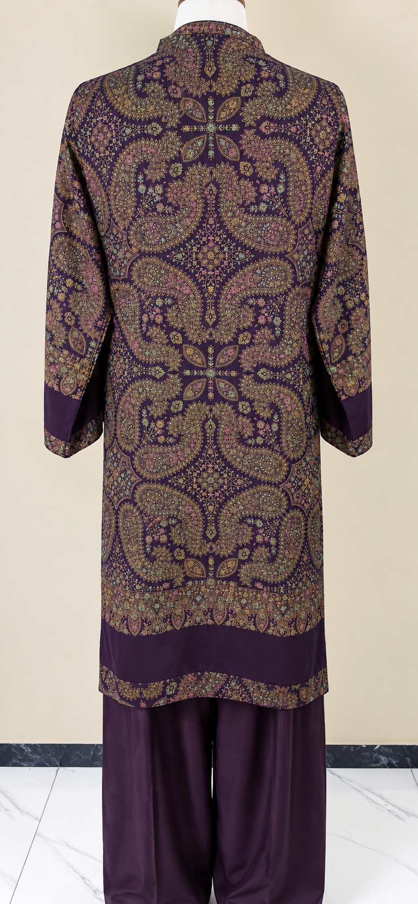 Purple Kashmiri Pashmina Handmade Stitched Co Ord Set with Farshi Shalwar