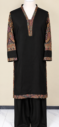 Black Kashmiri Pashmina Handmade Stitched Co Ord Set with Farshi Shalwar