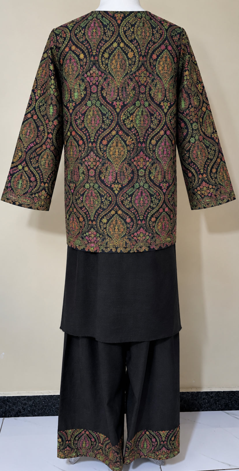 Black Pashmina 3 Piece Suit with Coat