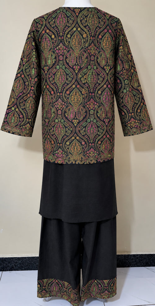 Black Pashmina 3 Piece Suit with Coat