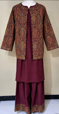 Burgundy Pashmina 3 Piece Suit with Coat