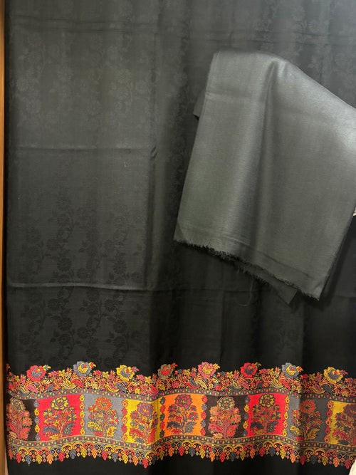 Black Pashmina Kani Suit 3 Piece | Kani Border Shawl with Plain Suit