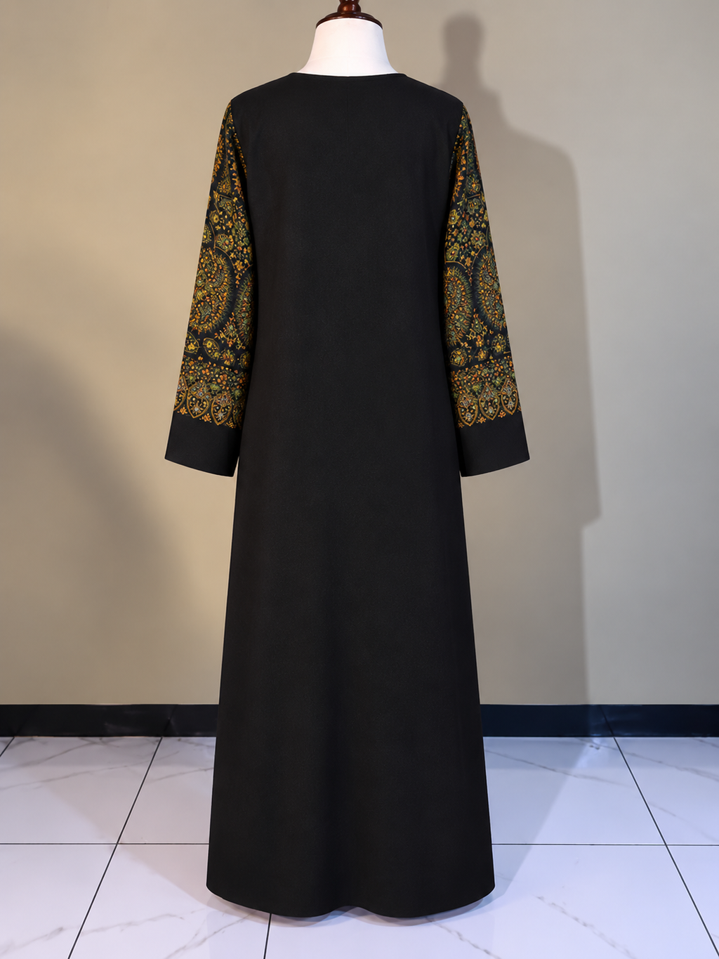 Black Pashmina Handmade Embroidered Kaftaan