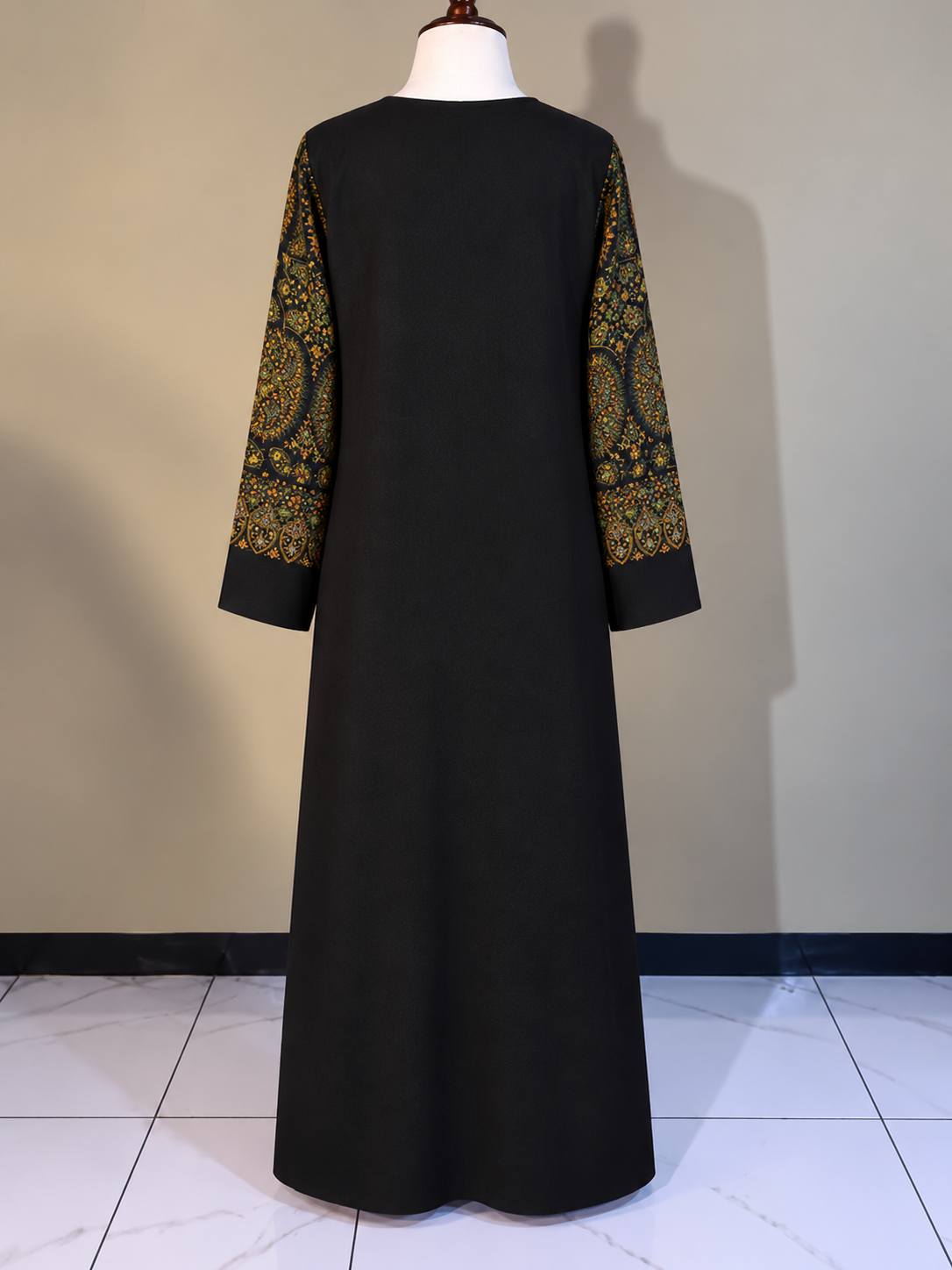 Black Pashmina Handmade Embroidered Kaftaan