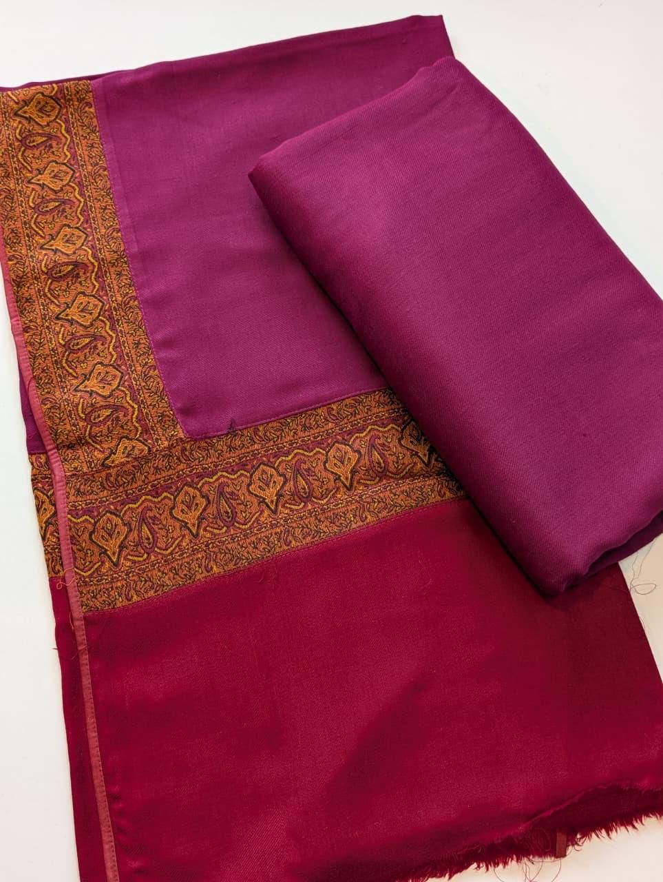 Pashmina Suit 3 Piece | Kani Border Shawl with Plain Suit