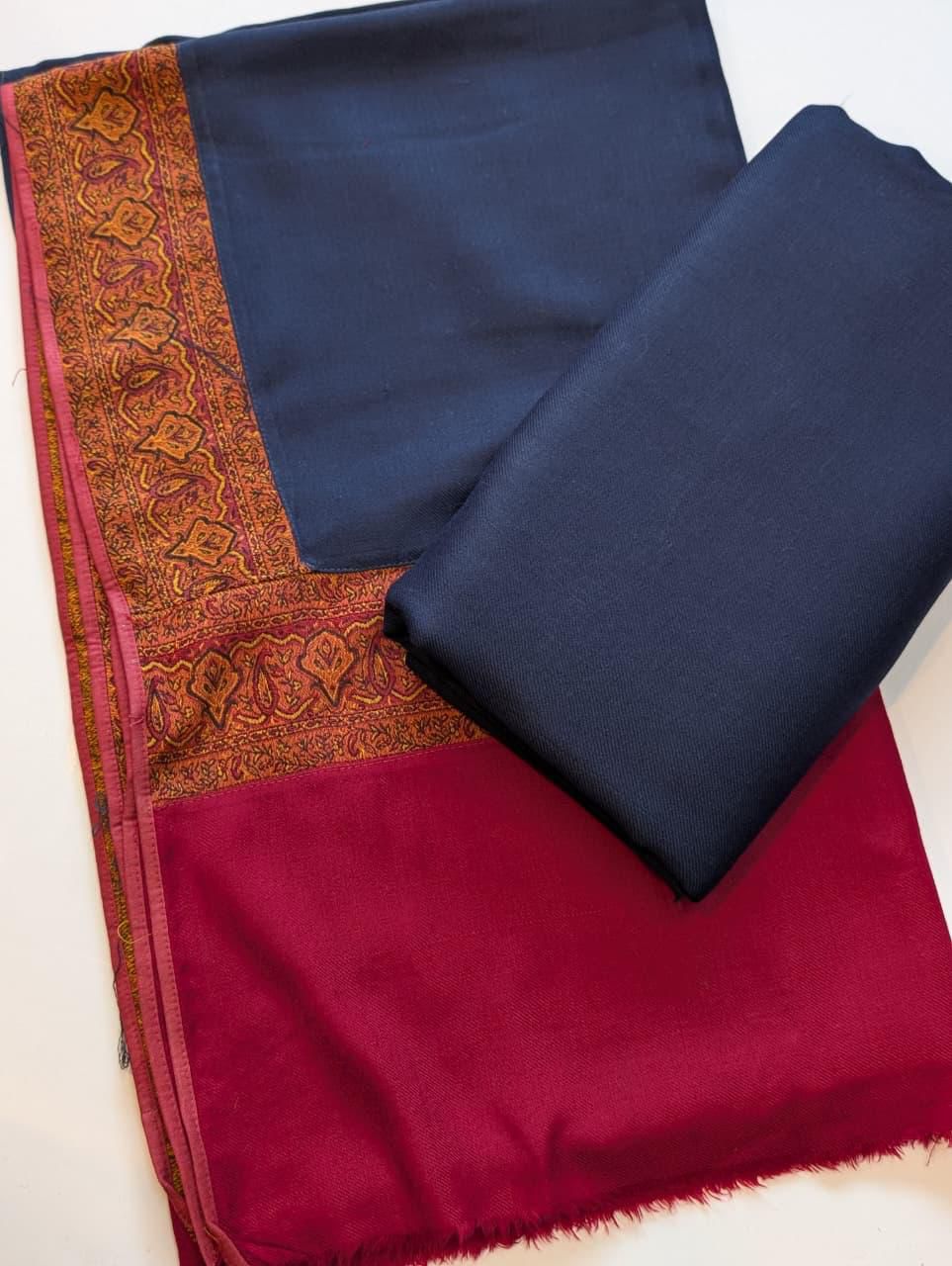 Pashmina Suit 3 Piece | Kani Border Shawl with Plain Suit