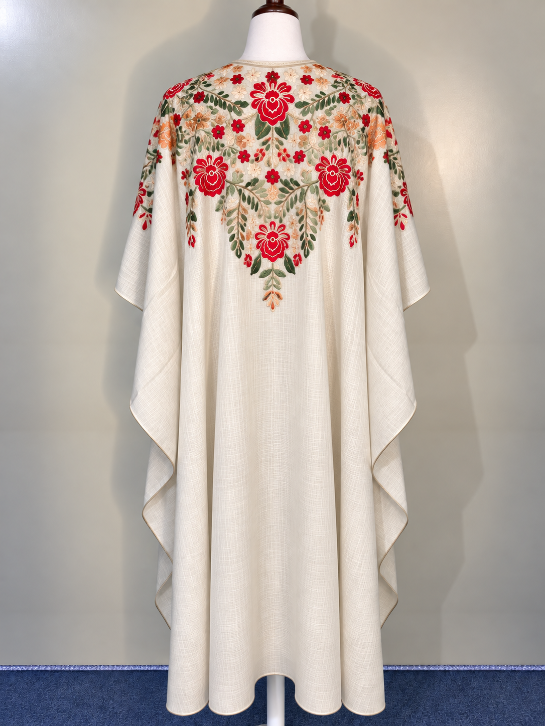 Off-White Pashmina Cape Shawl | Pashmina Embroidered Kashmiri Cape Shawl