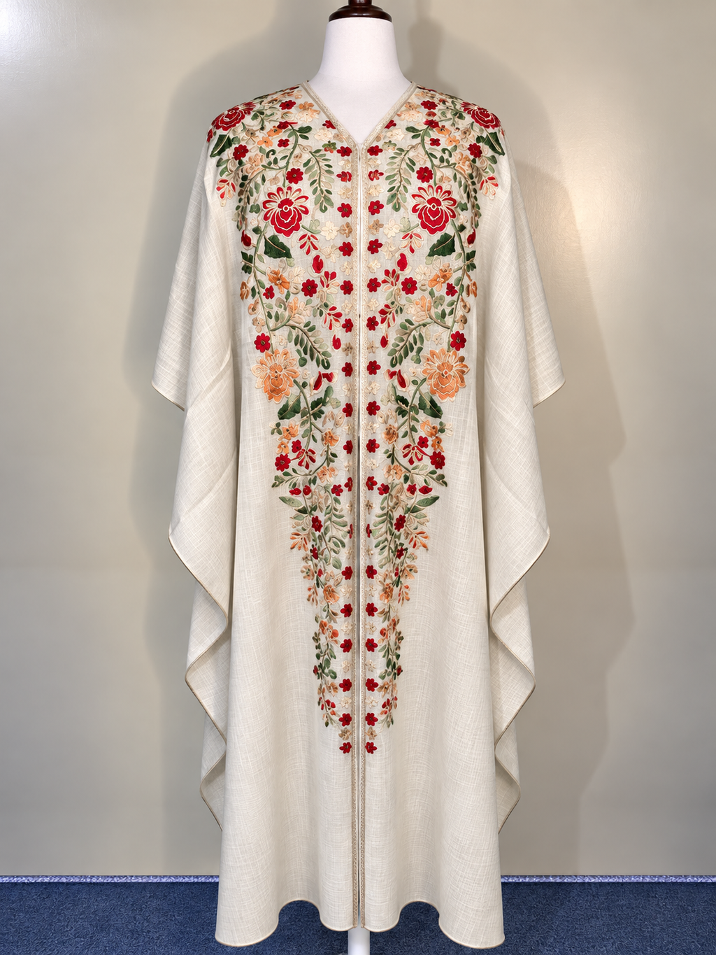 Off-White Pashmina Cape Shawl | Pashmina Embroidered Kashmiri Cape Shawl