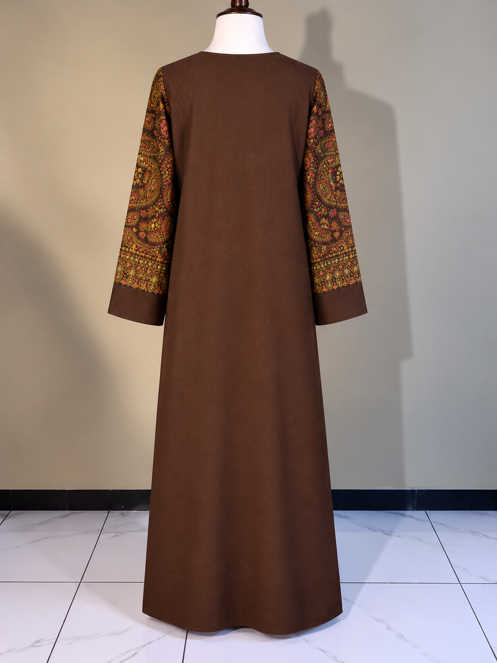 Chocolate Brown Pashmina Handmade Embroidered Kaftaan