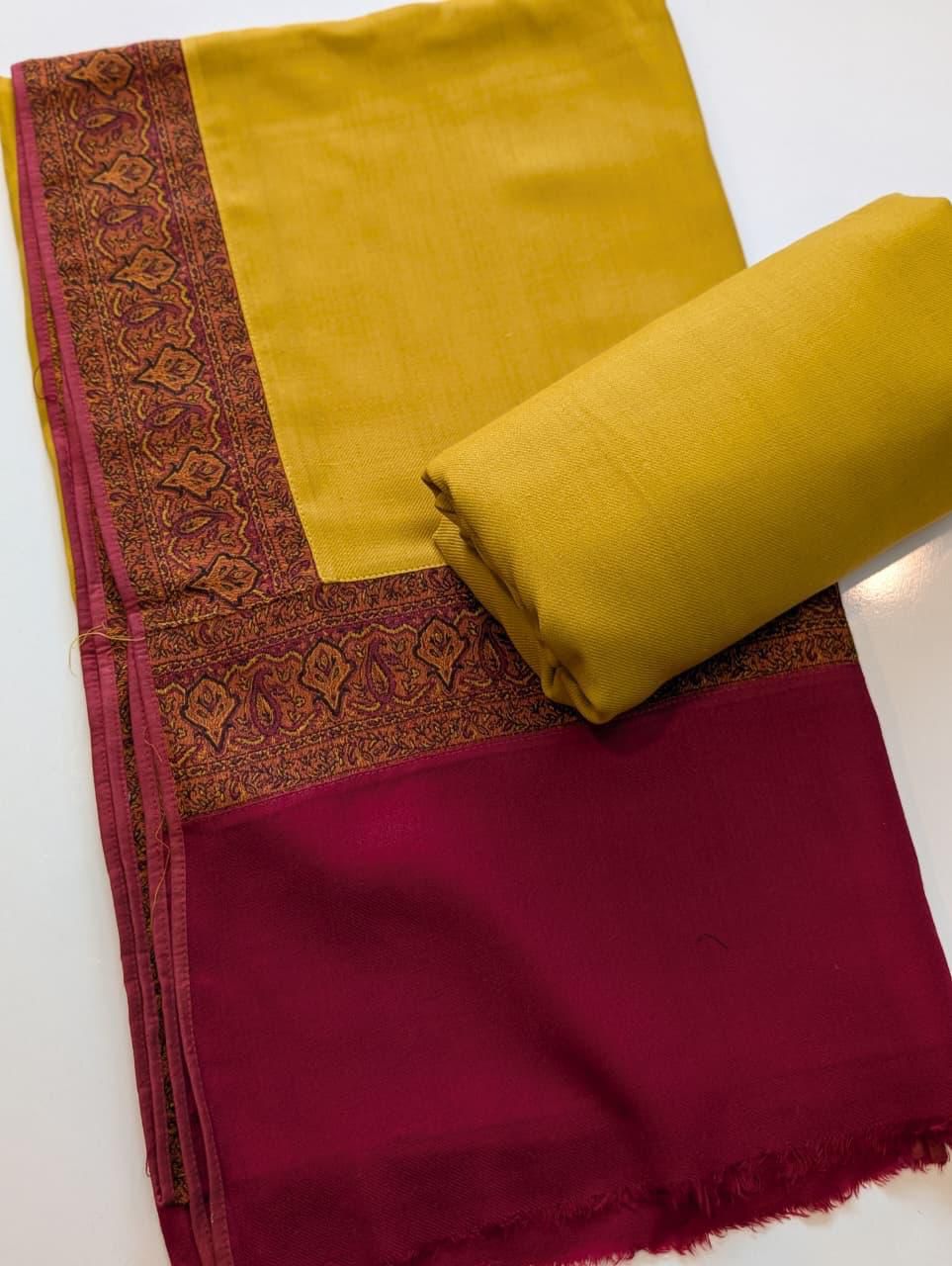 Pashmina Suit 3 Piece | Kani Border Shawl with Plain Suit