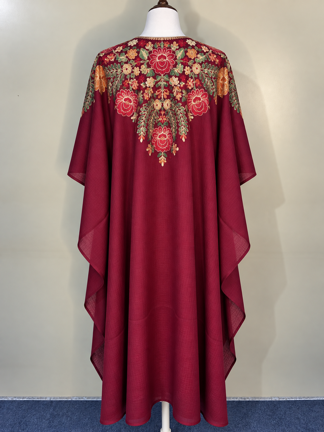 Maroon Pashmina Cape Shawl | Pashmina Embroidered Kashmiri Cape Shawl