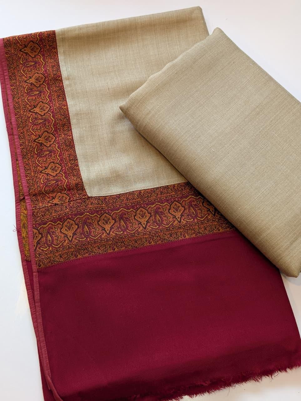 Pashmina Suit 3 Piece | Kani Border Shawl with Plain Suit