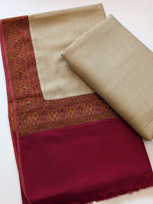 Pashmina Suit 3 Piece | Kani Border Shawl with Plain Suit