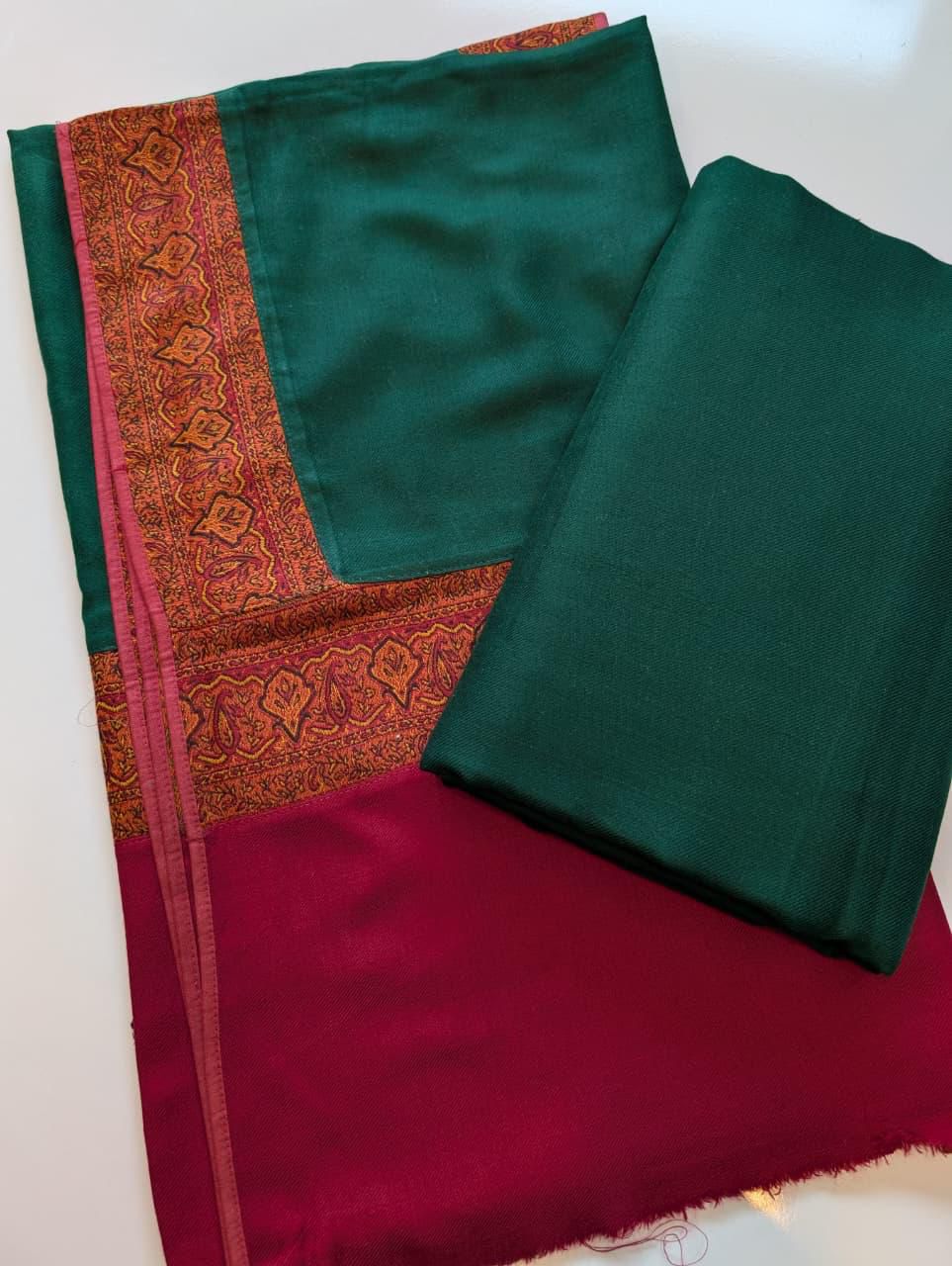 Pashmina Suit 3 Piece | Kani Border Shawl with Plain Suit